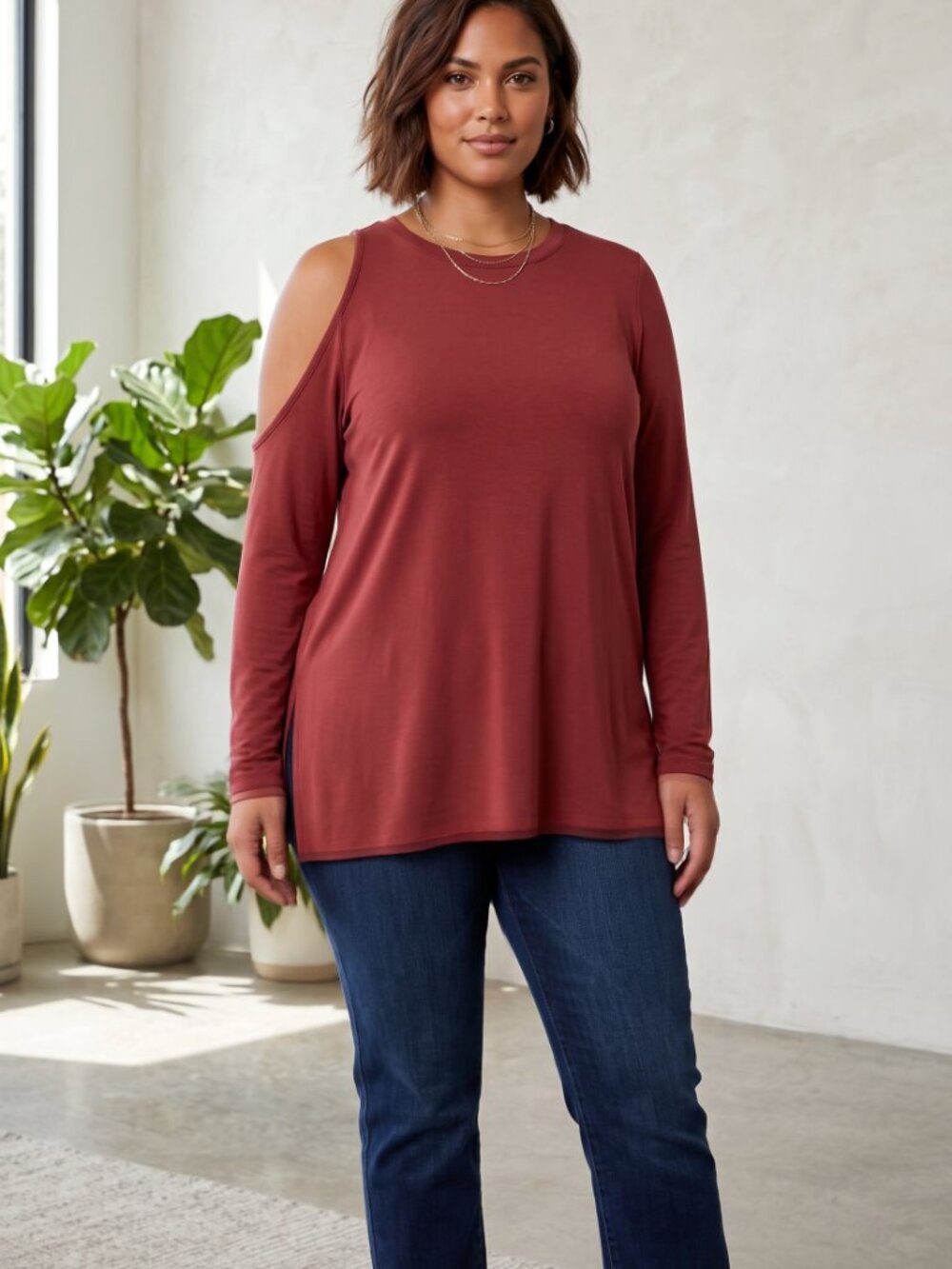 NEW Rachel Roy M Burgundy One Shoulder Top Minimalist Witchy Moody Chic‎ Casual